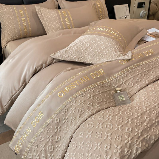 Luxury Fashion Gold Rich Silk Silky Bedding Set