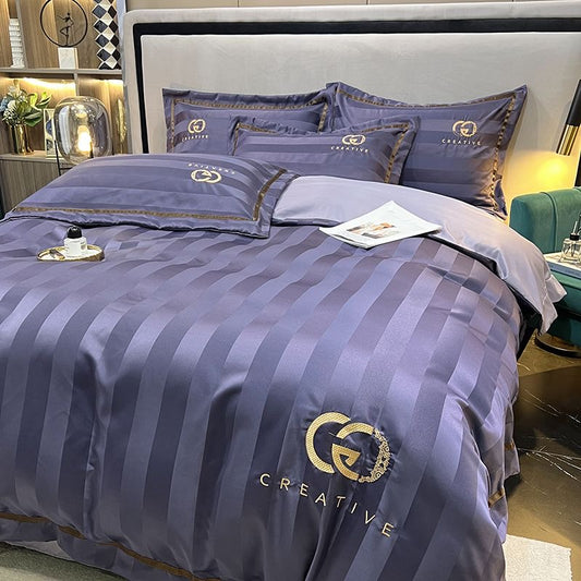 Creative Rich Silk Soft Stripes Duvet Cover Bedding Set