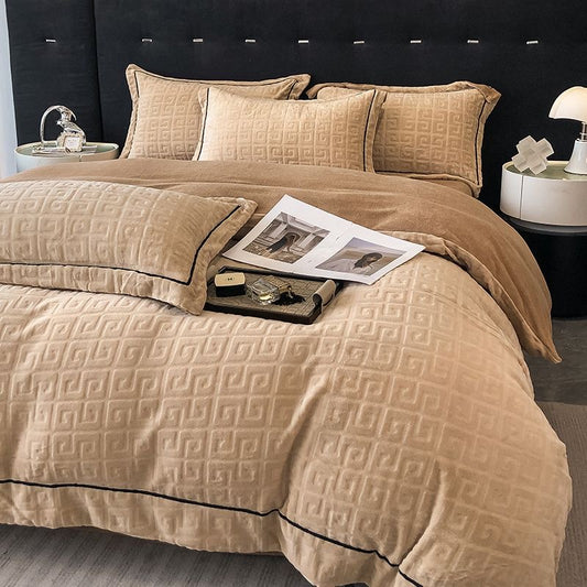 Luxury Velvet Plush Geometric Bedding Set