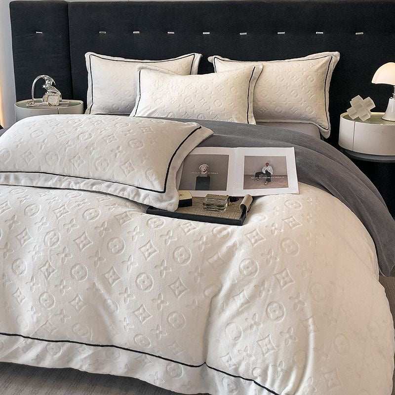 Luxury Velvet Plush Geometric Bedding Set