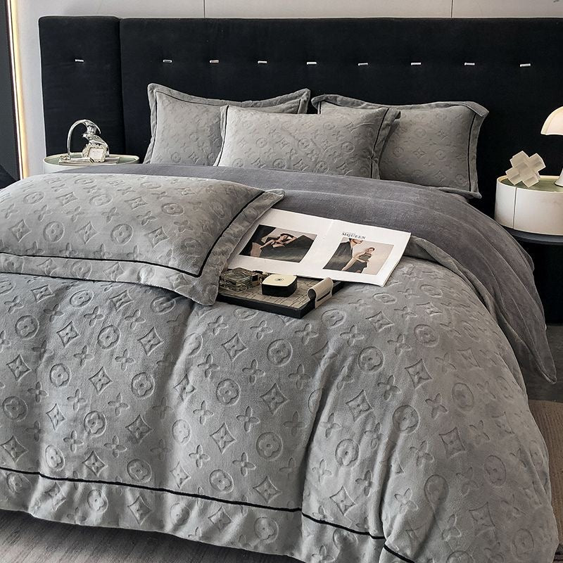 Luxury Velvet Plush Geometric Bedding Set