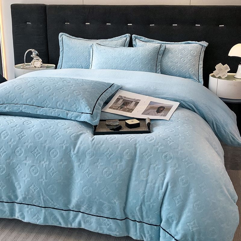 Luxury Velvet Plush Geometric Bedding Set