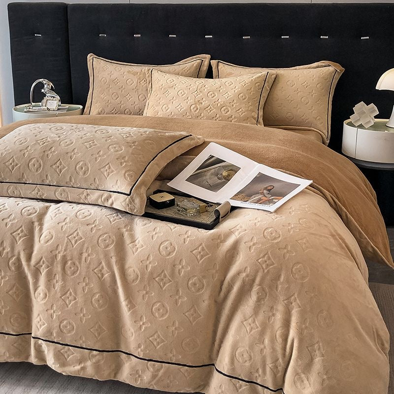 Luxury Velvet Plush Geometric Bedding Set
