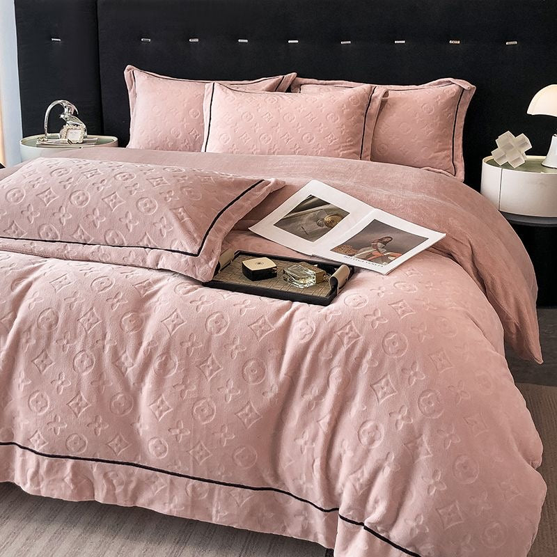 Luxury Velvet Plush Geometric Bedding Set