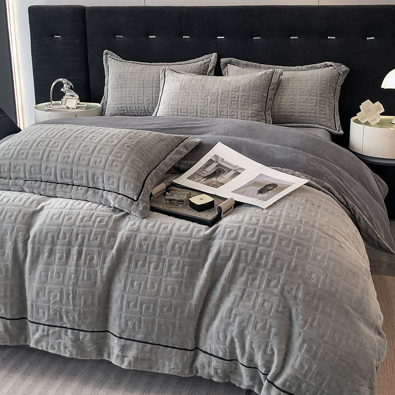 Luxury Velvet Plush Geometric Bedding Set