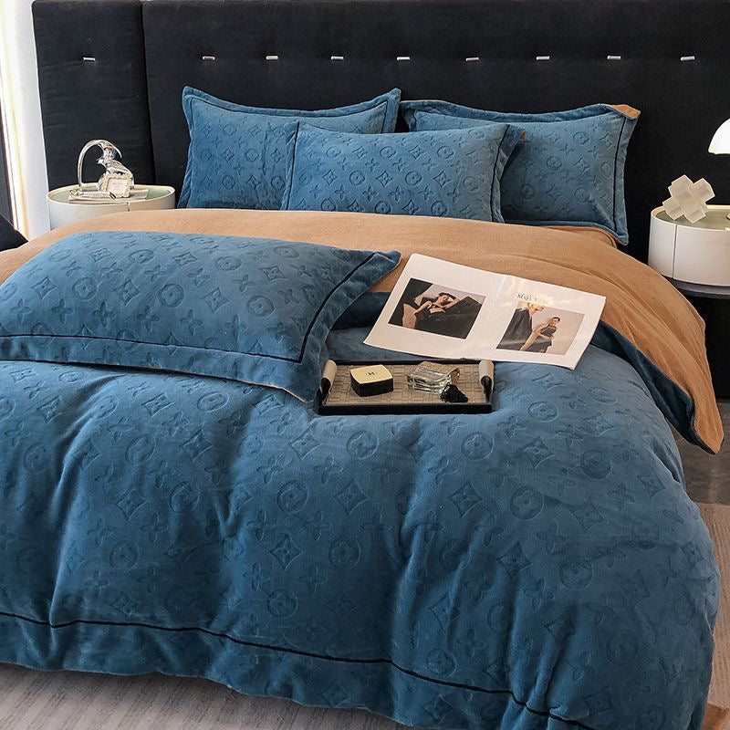 Luxury Velvet Plush Geometric Bedding Set