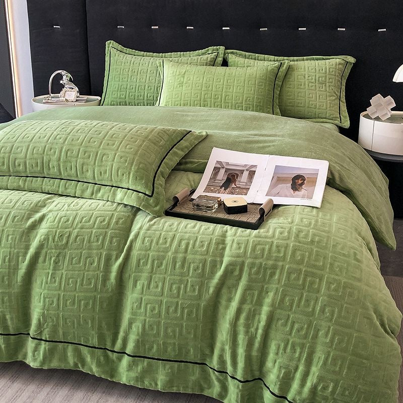 Luxury Velvet Plush Geometric Bedding Set