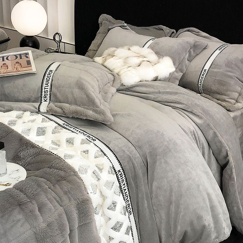 Bling Luxury Warm Plush Faux Fur Winter Bedding Set